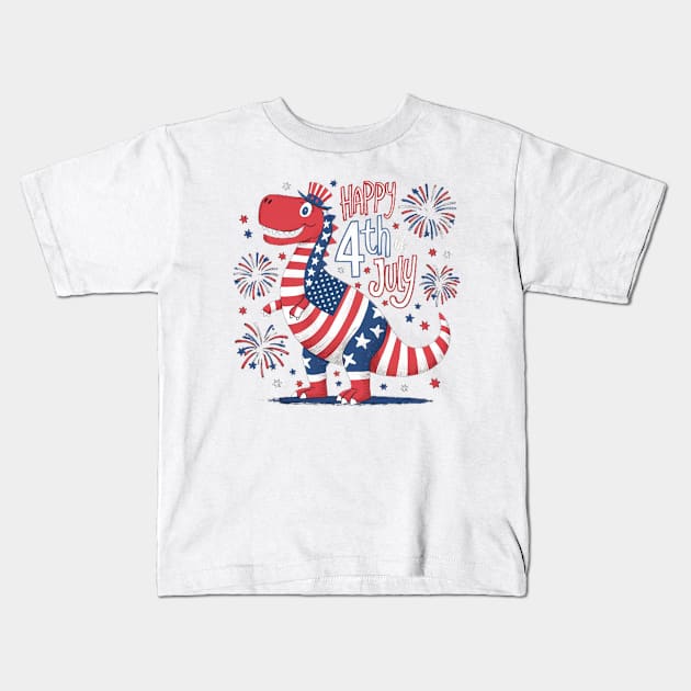 T-rex independence day 4th July | Happy Birthday America Kids T-Shirt by Aldrvnd